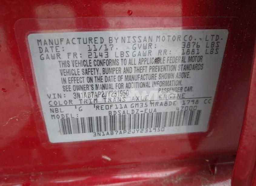 Photo 9 of 2018 Nissan Sentra SV (VIN 3N1AB7AP2JY231950)