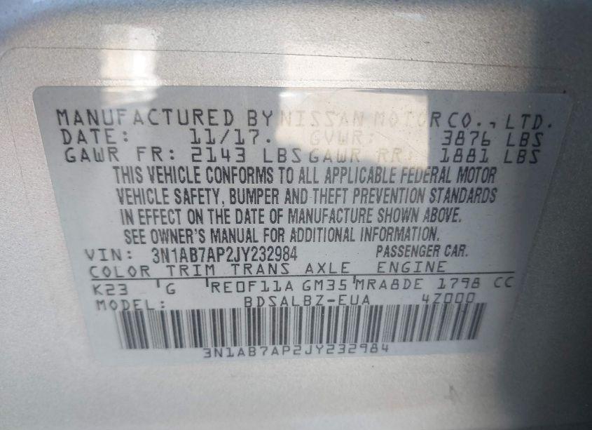 Photo 9 of 2018 Nissan Sentra S (VIN 3N1AB7AP2JY232984)
