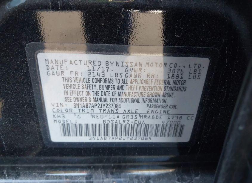 Photo 9 of 2018 Nissan Sentra SR (VIN 3N1AB7AP2JY237084)