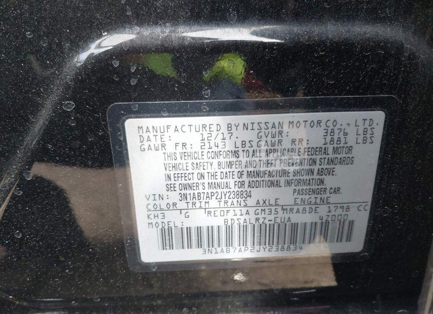 Photo 9 of 2018 Nissan Sentra SR (VIN 3N1AB7AP2JY238834)