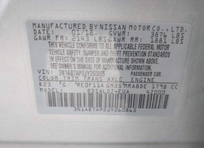 Photo 9 of 2018 Nissan Sentra SV (VIN 3N1AB7AP2JY260865)