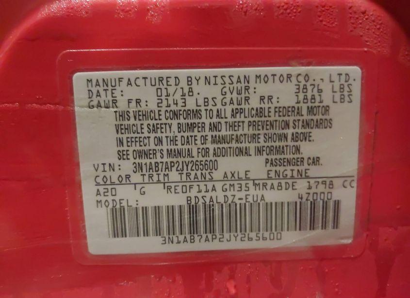 Photo 9 of 2018 Nissan Sentra SV (VIN 3N1AB7AP2JY265600)