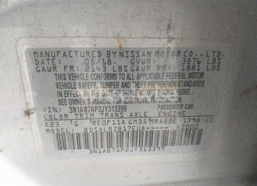 Photo 9 of 2018 Nissan Sentra S (VIN 3N1AB7AP2JY313399)