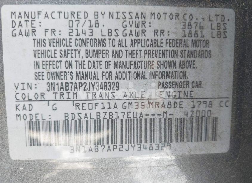 Photo 9 of 2018 Nissan Sentra S (VIN 3N1AB7AP2JY348329)