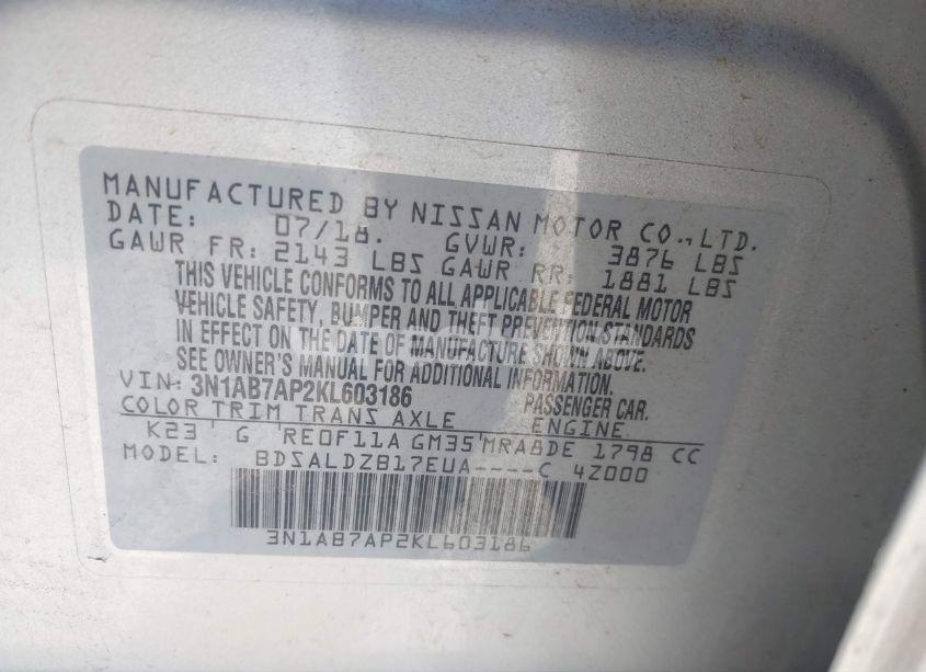 Photo 9 of 2019 Nissan Sentra SV (VIN 3N1AB7AP2KL603186)