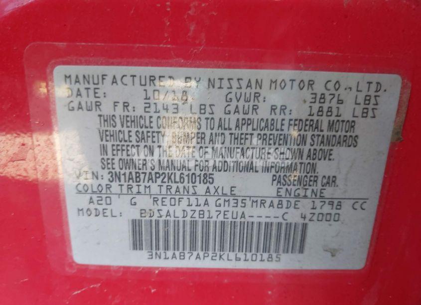 Photo 9 of 2019 Nissan Sentra SV (VIN 3N1AB7AP2KL610185)