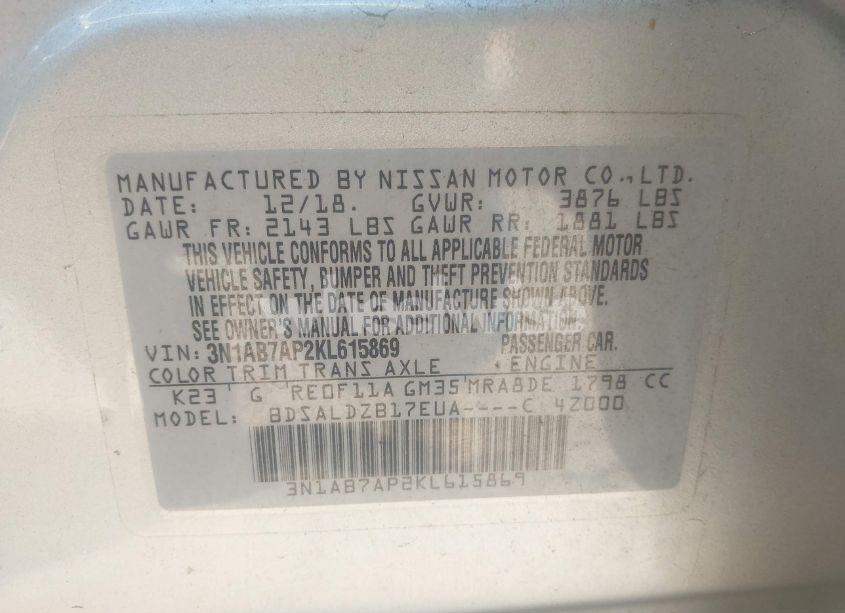 Photo 9 of 2019 Nissan Sentra SV (VIN 3N1AB7AP2KL615869)