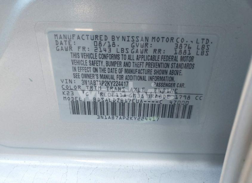 Photo 9 of 2019 Nissan Sentra SV (VIN 3N1AB7AP2KY224417)