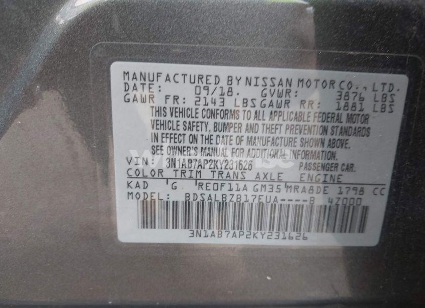 Photo 9 of 2019 Nissan Sentra S (VIN 3N1AB7AP2KY231626)