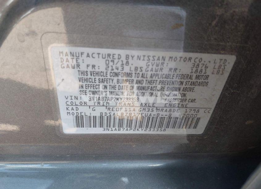 Photo 9 of 2019 Nissan Sentra S (VIN 3N1AB7AP2KY233358)