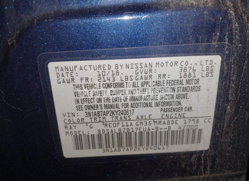 Photo 9 of 2019 Nissan Sentra S (VIN 3N1AB7AP2KY240617)