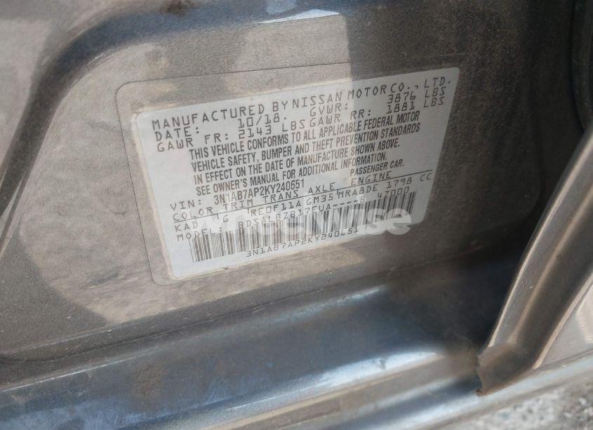 Photo 9 of 2019 Nissan Sentra S (VIN 3N1AB7AP2KY240651)