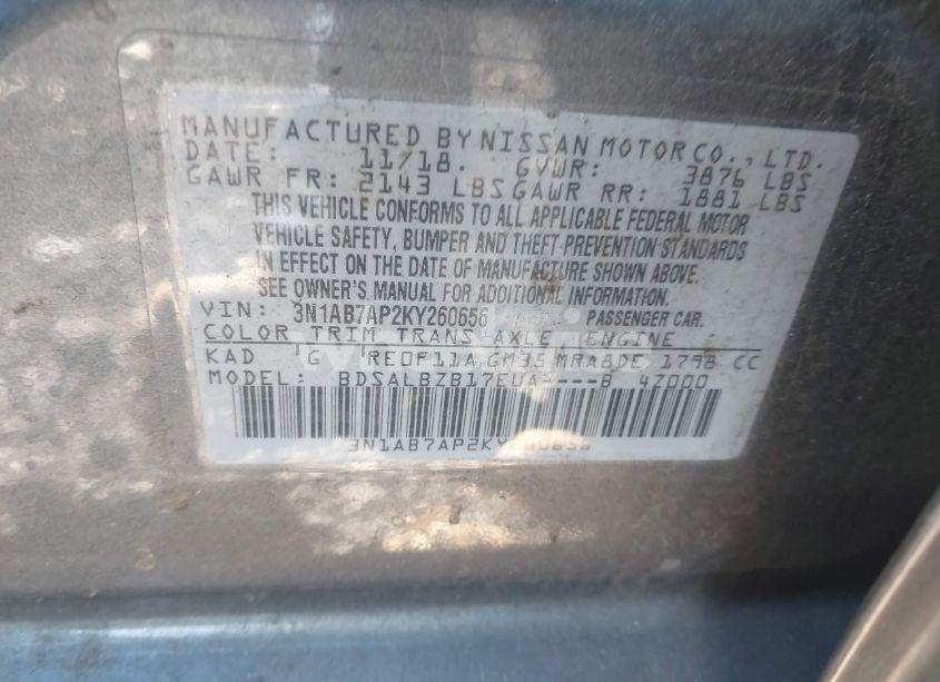 Photo 9 of 2019 Nissan Sentra S (VIN 3N1AB7AP2KY260656)