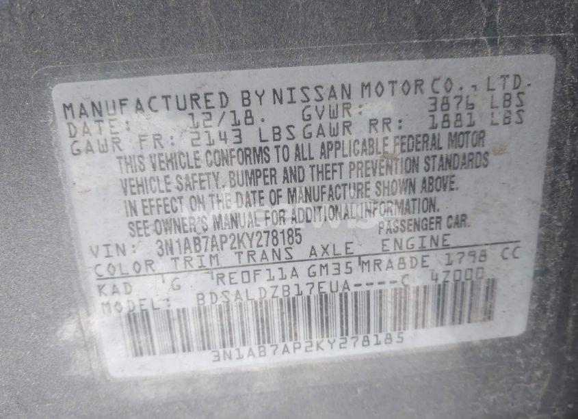 Photo 9 of 2019 Nissan Sentra SV (VIN 3N1AB7AP2KY278185)