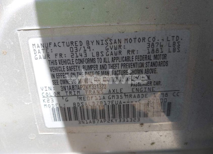 Photo 9 of 2019 Nissan Sentra SV (VIN 3N1AB7AP2KY331323)