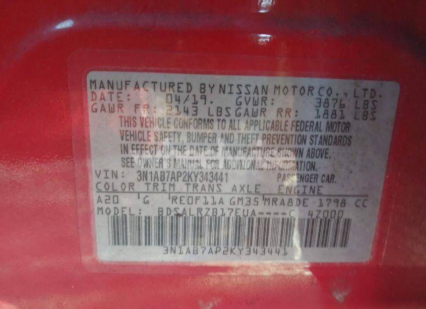 Photo 9 of 2019 Nissan Sentra SR (VIN 3N1AB7AP2KY343441)