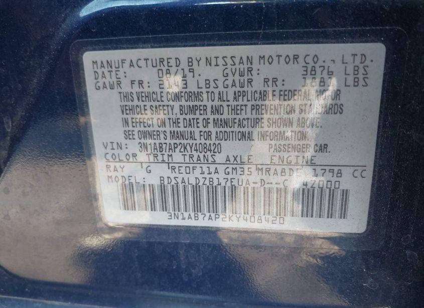 Photo 9 of 2019 Nissan Sentra SV (VIN 3N1AB7AP2KY408420)