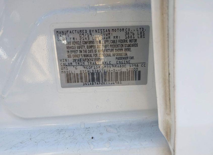 Photo 9 of 2019 Nissan Sentra SV (VIN 3N1AB7AP2KY416985)