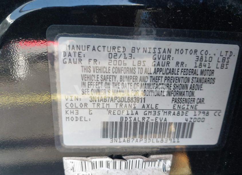 Photo 9 of 2013 Nissan Sentra SR (VIN 3N1AB7AP3DL683911)