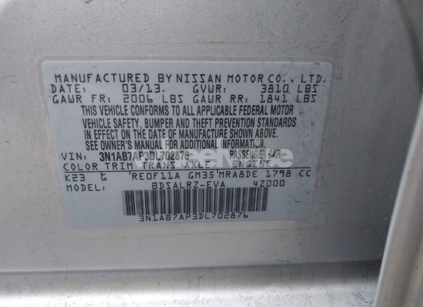 Photo 9 of 2013 Nissan Sentra SR (VIN 3N1AB7AP3DL702876)