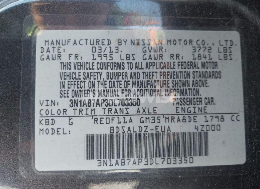 Photo 9 of 2013 Nissan Sentra SV (VIN 3N1AB7AP3DL703350)