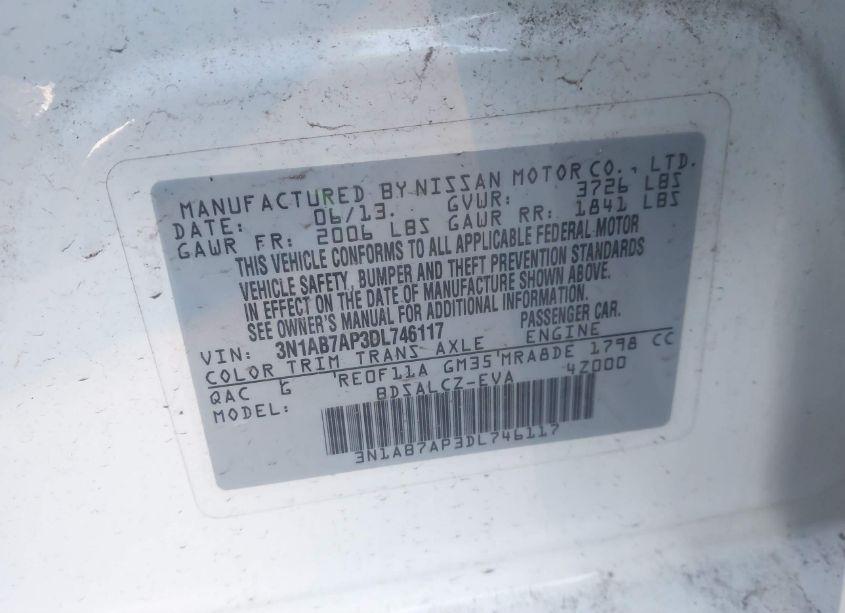 Photo 9 of 2013 Nissan Sentra S (VIN 3N1AB7AP3DL746117)