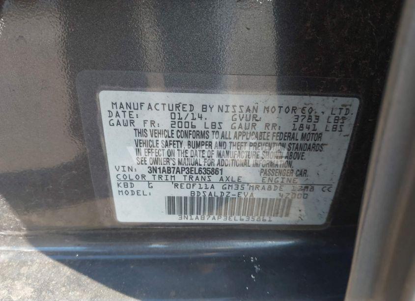 Photo 9 of 2014 Nissan Sentra FE+ S/FE+ SV/S/SL/SR/SV (VIN 3N1AB7AP3EL635861)