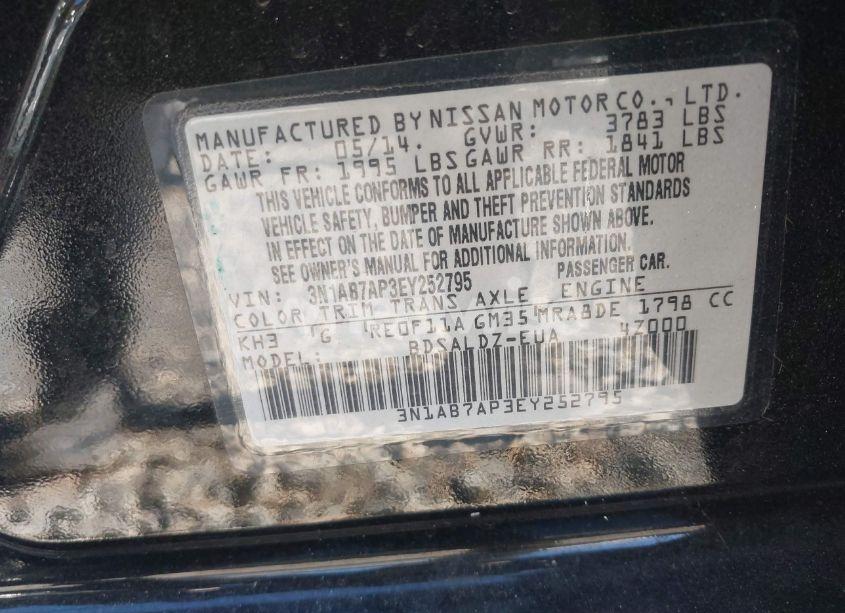 Photo 9 of 2014 Nissan Sentra FE+ S/FE+ SV/S/SL/SR/SV (VIN 3N1AB7AP3EY252795)