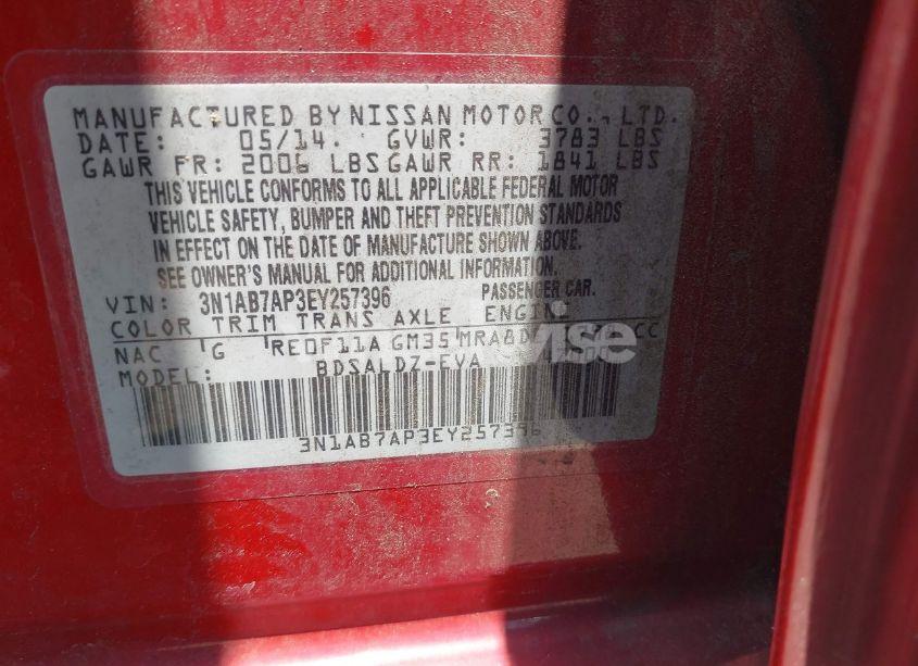 Photo 9 of 2014 Nissan Sentra FE+ S/FE+ SV/S/SL/SR/SV (VIN 3N1AB7AP3EY257396)