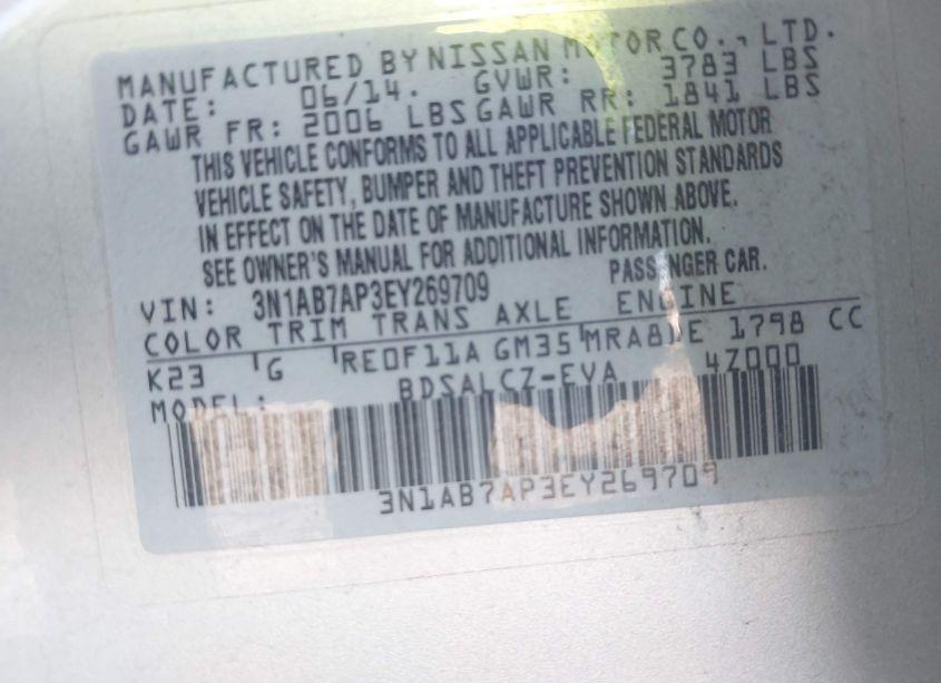 Photo 9 of 2014 Nissan Sentra S (VIN 3N1AB7AP3EY269709)