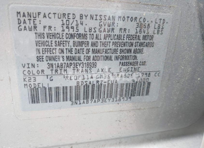 Photo 9 of 2014 Nissan Sentra SR (VIN 3N1AB7AP3EY318939)