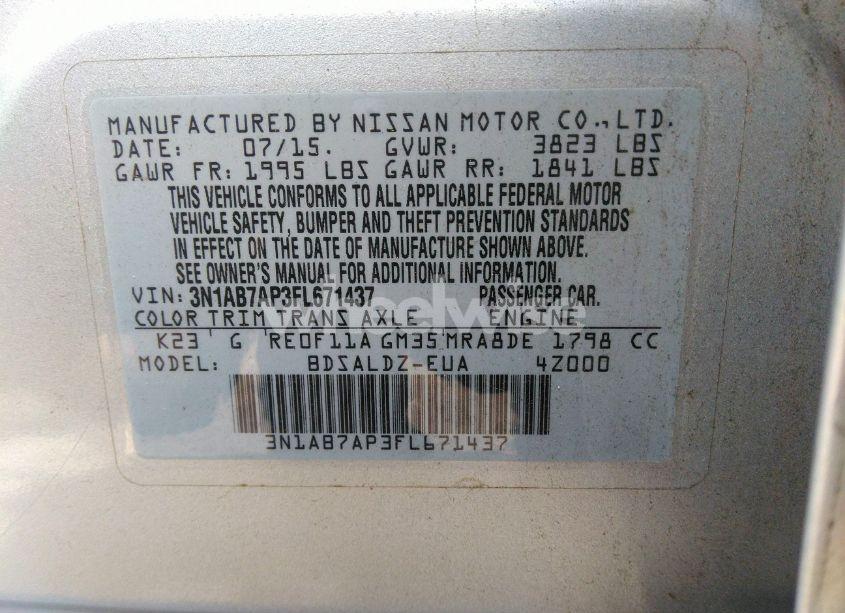 Photo 9 of 2015 Nissan Sentra SV (VIN 3N1AB7AP3FL671437)