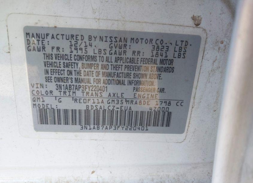 Photo 9 of 2015 Nissan Sentra FE+ S/S/SL/SR/SV (VIN 3N1AB7AP3FY220401)