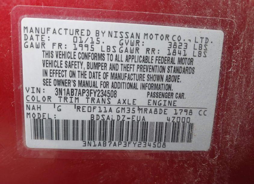 Photo 9 of 2015 Nissan Sentra SV (VIN 3N1AB7AP3FY234508)
