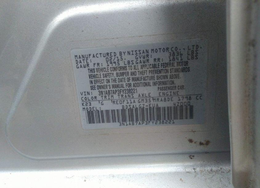 Photo 9 of 2015 Nissan Sentra SL (VIN 3N1AB7AP3FY238221)