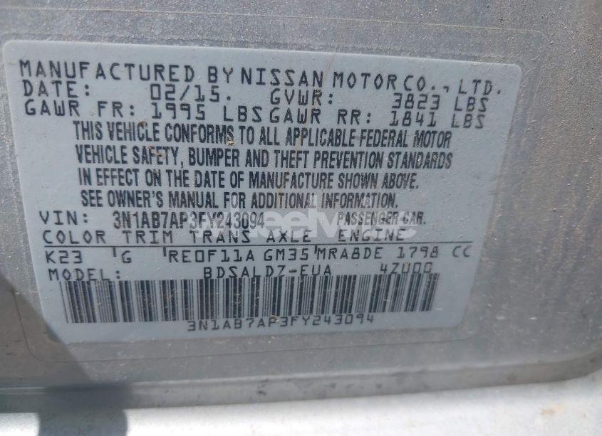 Photo 9 of 2015 Nissan Sentra FE+ S/S/SL/SR/SV (VIN 3N1AB7AP3FY243094)