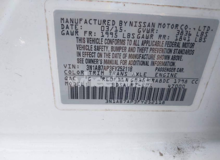 Photo 9 of 2015 Nissan Sentra SR (VIN 3N1AB7AP3FY252118)
