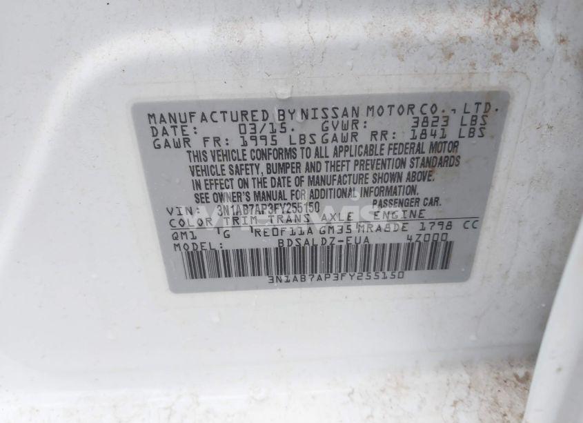 Photo 9 of 2015 Nissan Sentra FE+ S/S/SL/SR/SV (VIN 3N1AB7AP3FY255150)