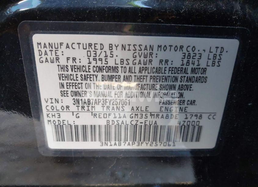 Photo 9 of 2015 Nissan Sentra S (VIN 3N1AB7AP3FY257061)