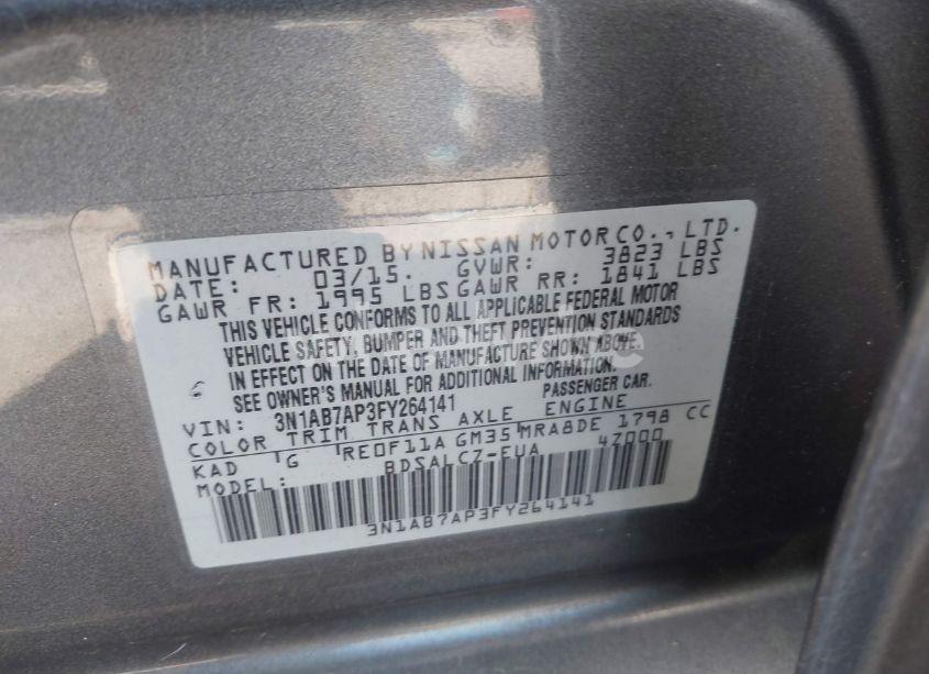 Photo 9 of 2015 Nissan Sentra S (VIN 3N1AB7AP3FY264141)