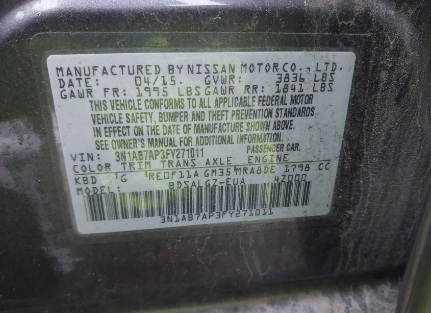Photo 9 of 2015 Nissan Sentra SL (VIN 3N1AB7AP3FY271011)