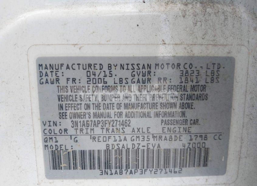Photo 9 of 2015 Nissan Sentra FE+ S/S/SL/SR/SV (VIN 3N1AB7AP3FY271462)
