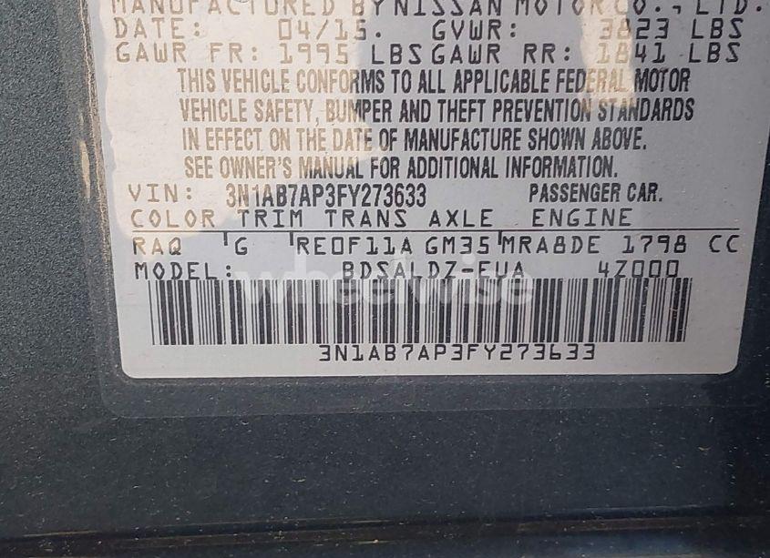 Photo 9 of 2015 Nissan Sentra FE+ S/S/SL/SR/SV (VIN 3N1AB7AP3FY273633)
