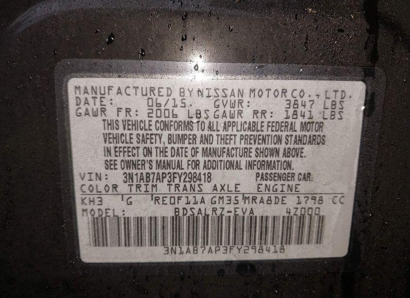 Photo 9 of 2015 Nissan Sentra SR (VIN 3N1AB7AP3FY298418)