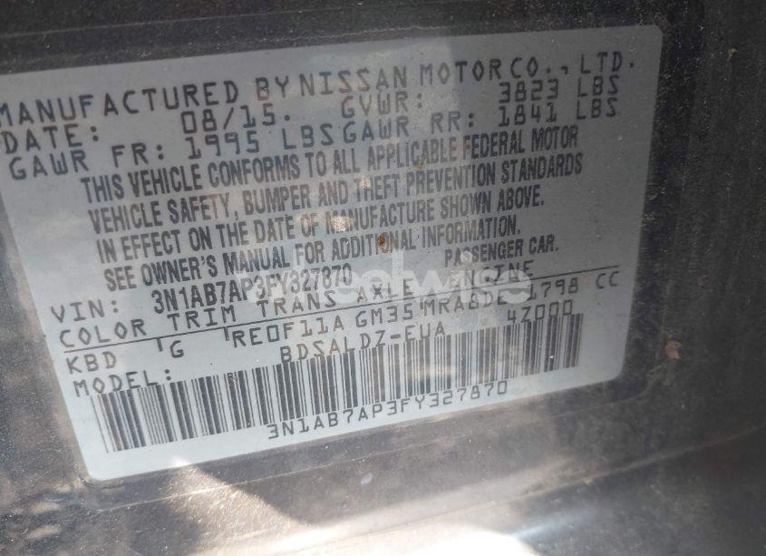 Photo 9 of 2015 Nissan Sentra SV (VIN 3N1AB7AP3FY327870)