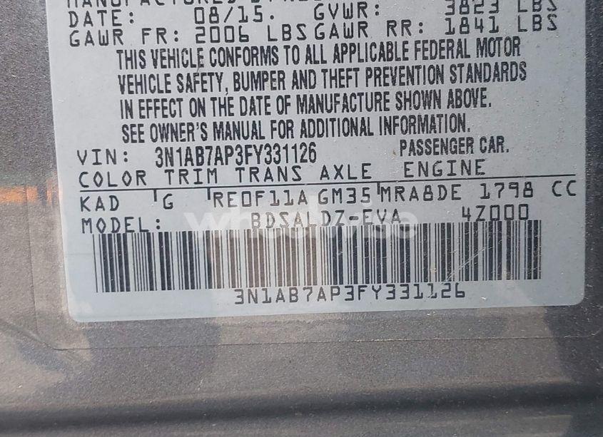 Photo 9 of 2015 Nissan Sentra SV (VIN 3N1AB7AP3FY331126)
