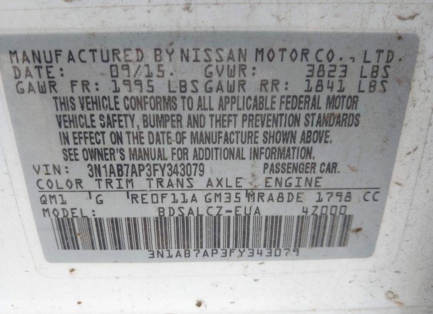 Photo 9 of 2015 Nissan Sentra S (VIN 3N1AB7AP3FY343079)