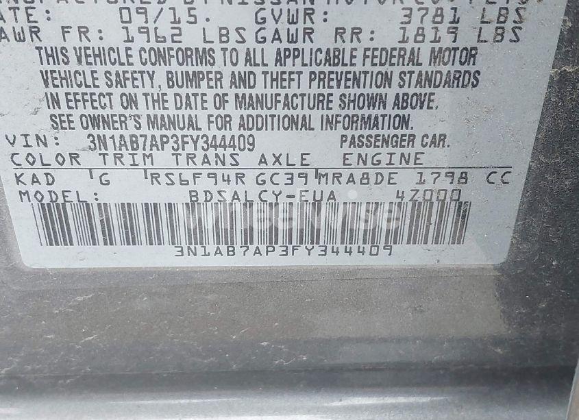 Photo 9 of 2015 Nissan Sentra S (VIN 3N1AB7AP3FY344409)