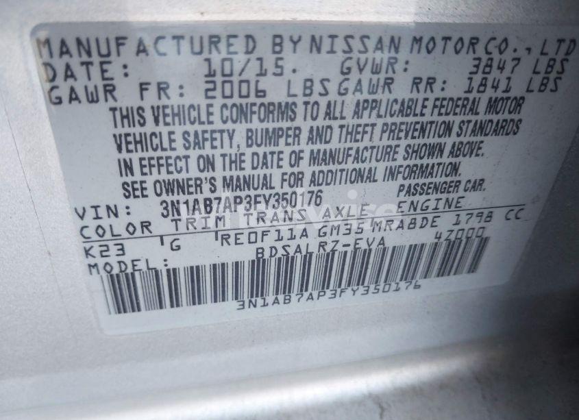 Photo 9 of 2015 Nissan Sentra SR (VIN 3N1AB7AP3FY350176)