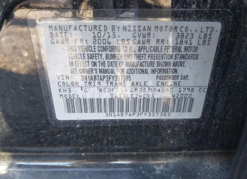 Photo 9 of 2015 Nissan Sentra S (VIN 3N1AB7AP3FY357385)